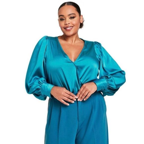 Sergio Hudson x Target Teal Crossover Satin Bodysuit Sz 2X - Picture 2 of 16